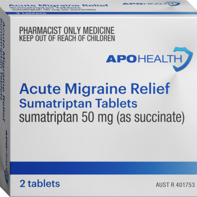 Acute Migraine Relief Sumatriptan Tablets 50mg 2s 9338475323432 - 3D Isometric Top Left - Front